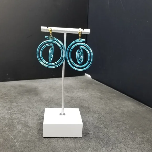 Vintage blue clip on circle earrings Mermaidcore - Picture 2 of 5